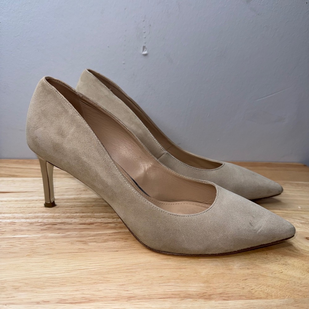 Ron White Beige Suede Pointed Toe Pumps Made in Italy Stiletto Heels Size 39.5
